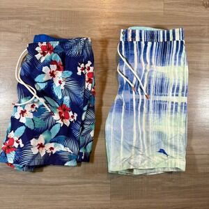 Tommy Bahama Bundle Swim Trunks‎ All Over Print Size Large Blue/White Lined